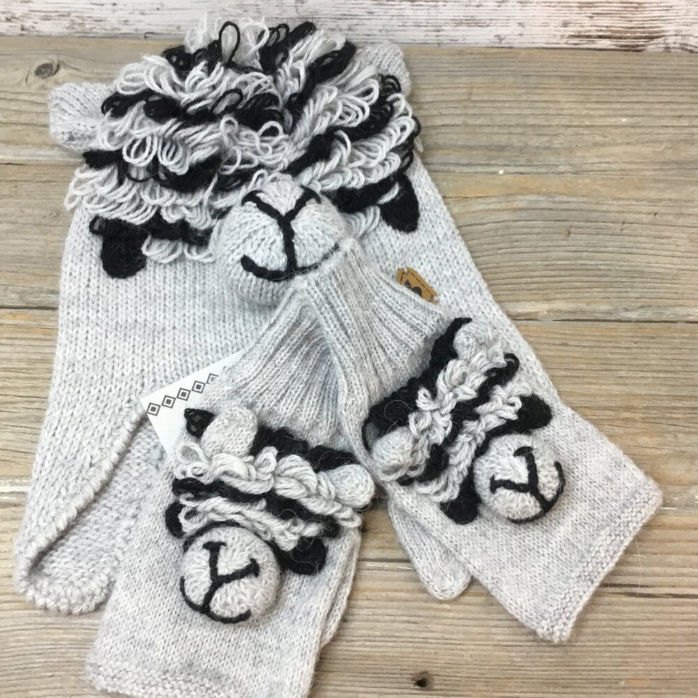 Funny Alpaca Kids Hat & Fingerless Gloves